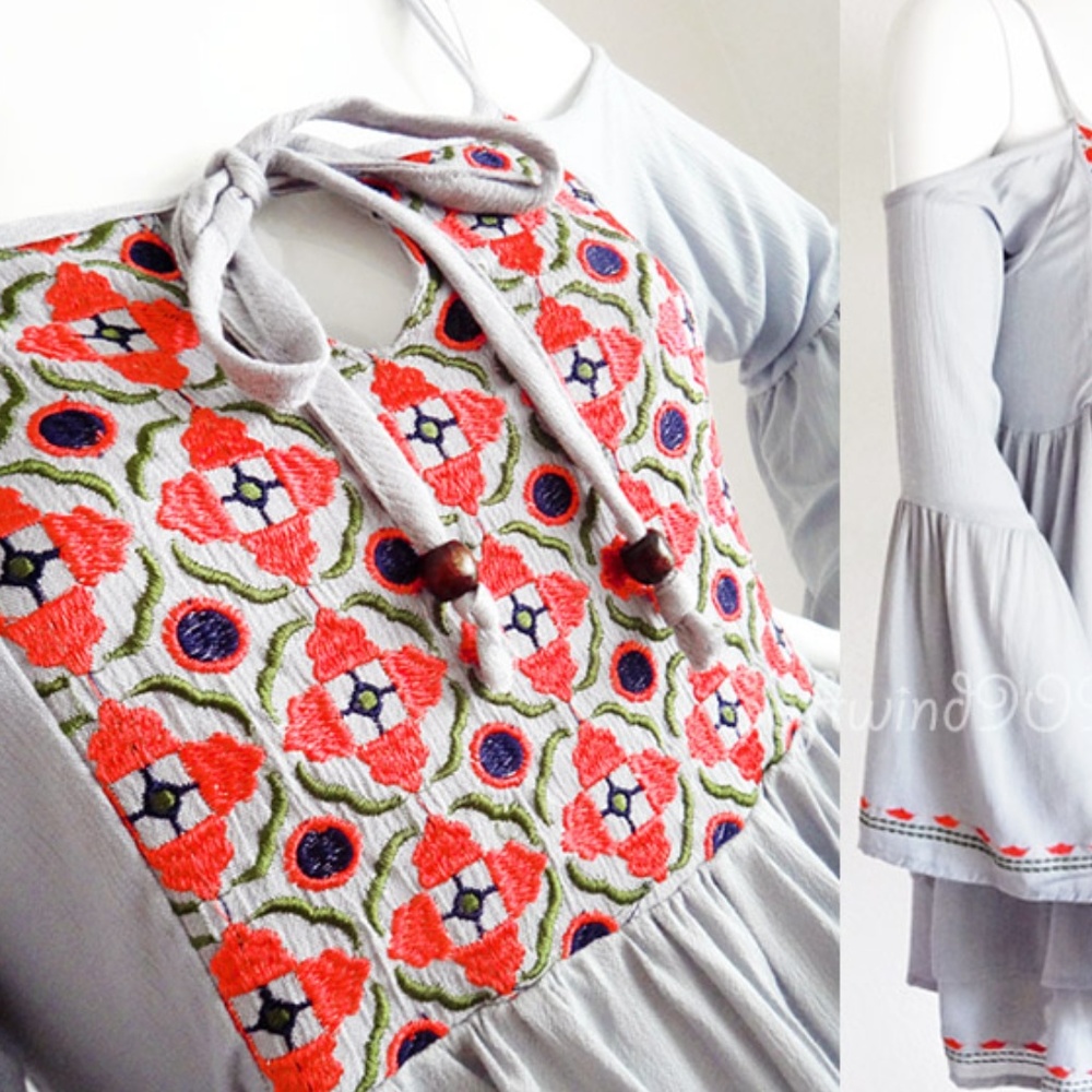 Sold Out Embroider Ruffle Bell Boho Dress - Picture 2 of 8